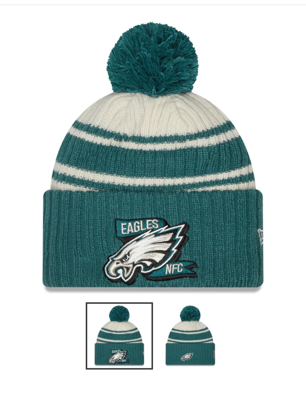 Philadelphia Eagles New Era NFL Cuffed 2022 Sideline Pom Knit Hat NWT